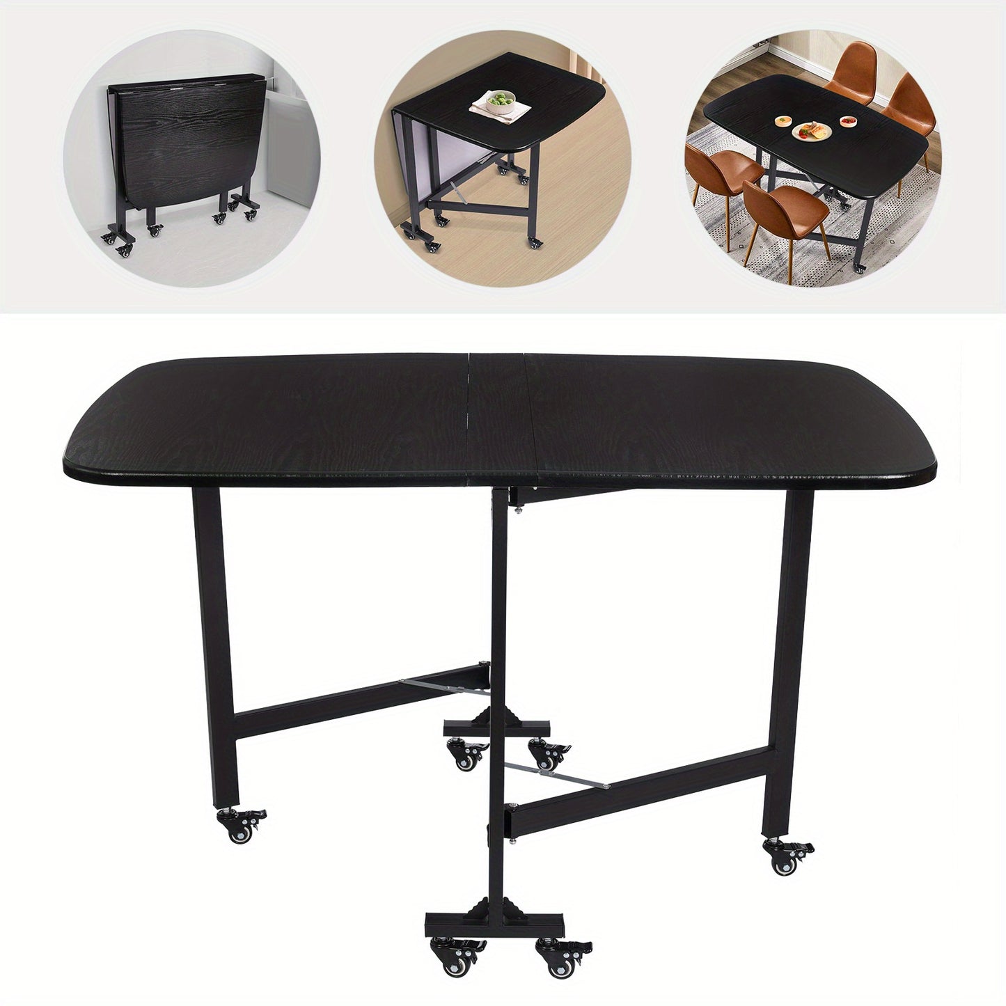 Klaptafel – Vouwtafel – Campingtafel – Inklapbare Tafel – Opvouwbare Eettafel – Zwart Houtnerf – 120x80x75 cm – 6 Wieltjes Met Remmen