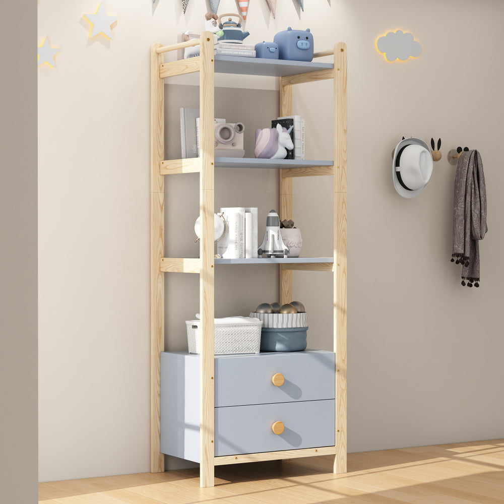 Boekenkast – Boekenrek – Opbergkast – Vakkenkast – Stellingkast – 4 Planken en 2 Laden – 70x44x180 cm – Stevig Metaal en Minimalistisch Design