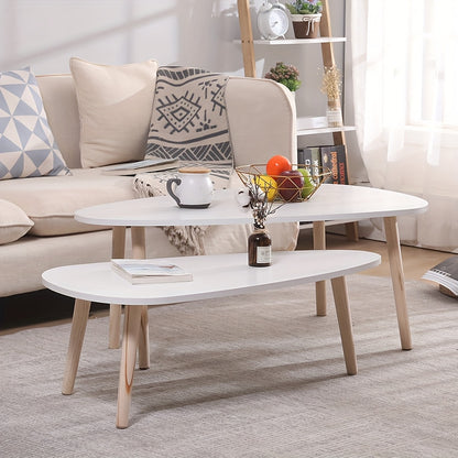 Nesting Coffee Tables Set - Beech Wood Legs, Scratch-Resistant & Easy Clean, 98x61x39cm & 88x48x33cm
