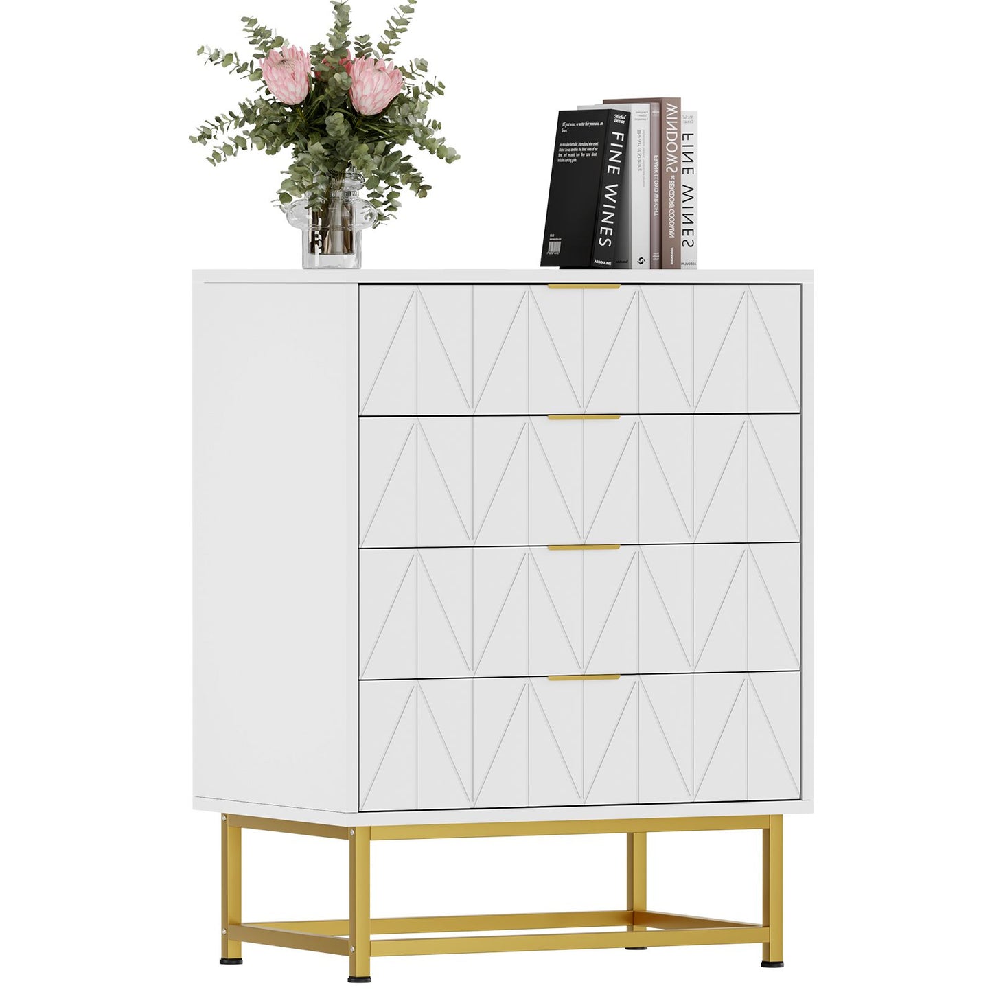 Ladekast – Opbergkast – Nachtkastje – Commodes – Kastje – Compact Formaat – 4 Lades – MDF Houtcomposiet – Wit