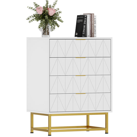 Ladekast – Opbergkast – Nachtkastje – Commodes – Kastje – Compact Formaat – 4 Lades – MDF Houtcomposiet – Wit