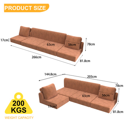 Convertible Folding Sofa Bed - Multifunctional Sleeper Chair & 2-Seater, Memory Foam with Back Support, Space-Saving Bed-to-Sofa Design for Small Apartments, Dorms, Guest Rooms - Portable Orange Futon Sofa (No Assembly Requir