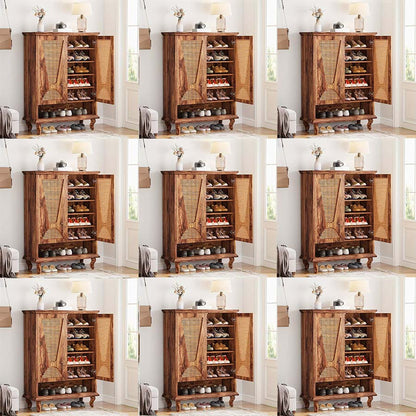 Schoenenkast – Schoenenrek – Schoenopberger – Schoenhouder – Schoenmeubel – 5-Lagen Rattan Deuren – Ruime Opbergruimte voor 25 Paar Schoenen