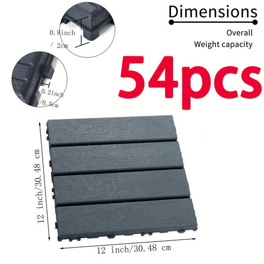 Interlocking Terrastegels – Vloertegels – Patio Tegels – Balkon Tegels – Pool Tegels – PP Materiaal – Waterbestendig – 54 Stuks Grijs-B