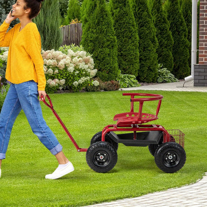 Tuinkar – Tuintrolley – Tuinwagen – Afvaltrolley – Bolderkar – Met 360° Draaibare Zitting – Met Verstelbare Duwstang en 25,4 cm All-Terrain Banden