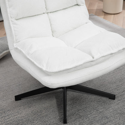 Draaifauteuil – Lounge Chair – Fauteuil – Relaxstoel – Zithoekstoel – Wit – Inklapbare Rugleuning – 360° Draaifunctie