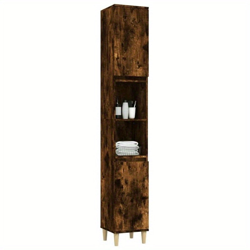 Opbergkast – Kast – Opbergmeubel – Bergkast – Badkamerkast – Smoked Oak – Verticale Design – 30x30x190 cm – Gemaakt Van Geengineerd Houten