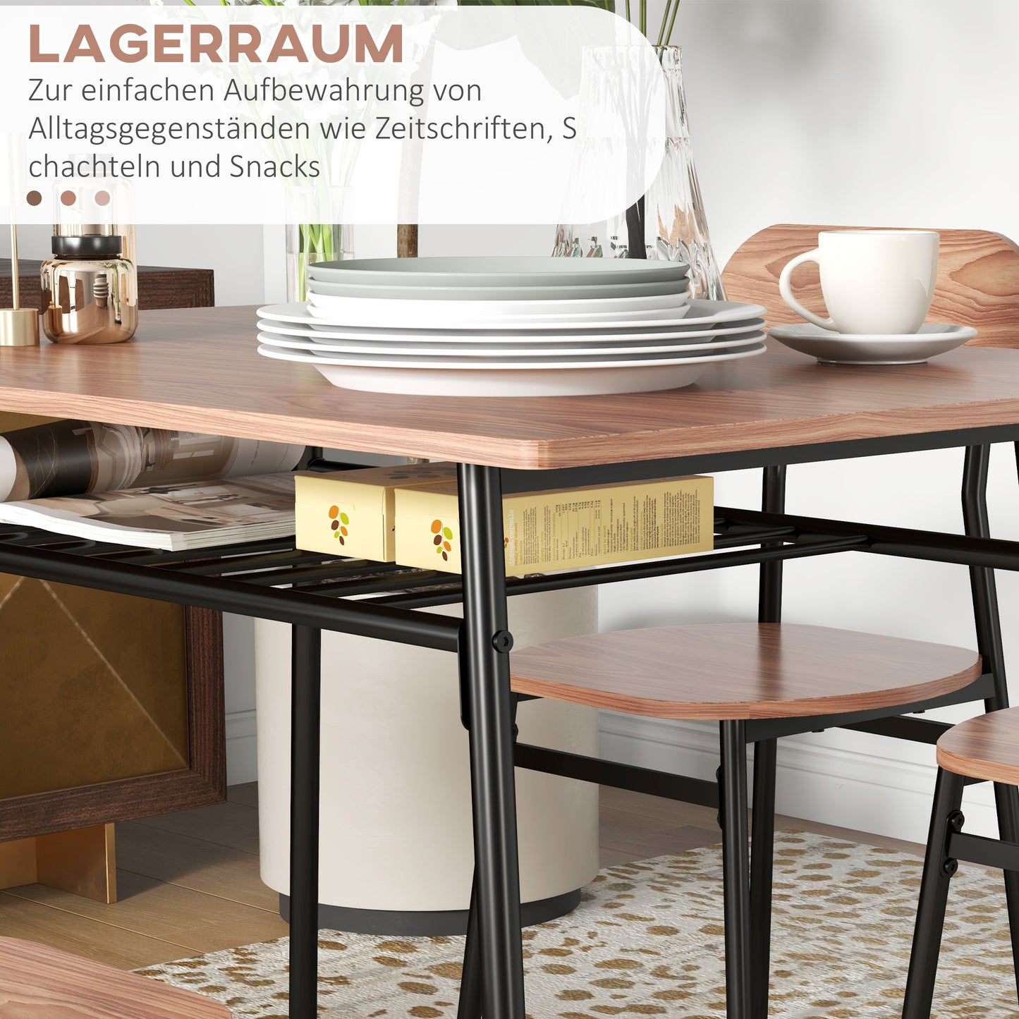 Eettafel Met Stoelen – Dining Set – Tafel En Stoelen – Industrieel Meubel – Bruin – Compact Formaat 110x70x75 CM – Robuust Metaal en Stevig Tafelblad