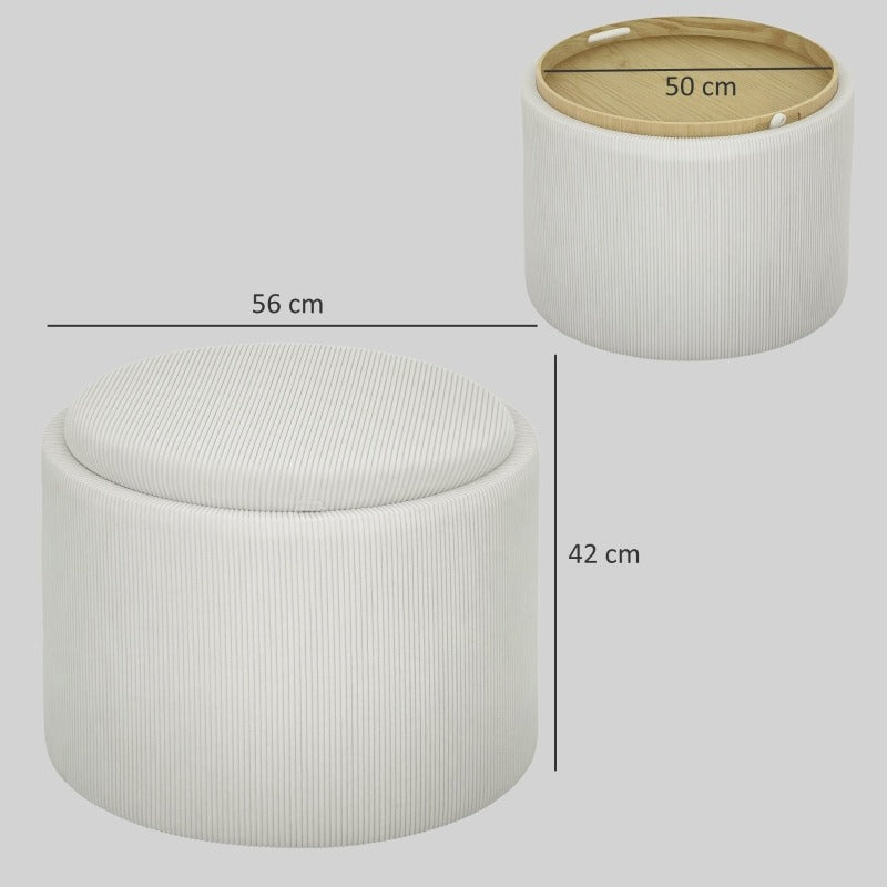 Opbergpoef Rond – Opbergkruk – Voetenbank – Zitkussen – Multifunctionele Hocker – Met Afneembaar Deksel – Padded Zitting – Compact Voor Kleine Ruimtes (56x56x42cm)