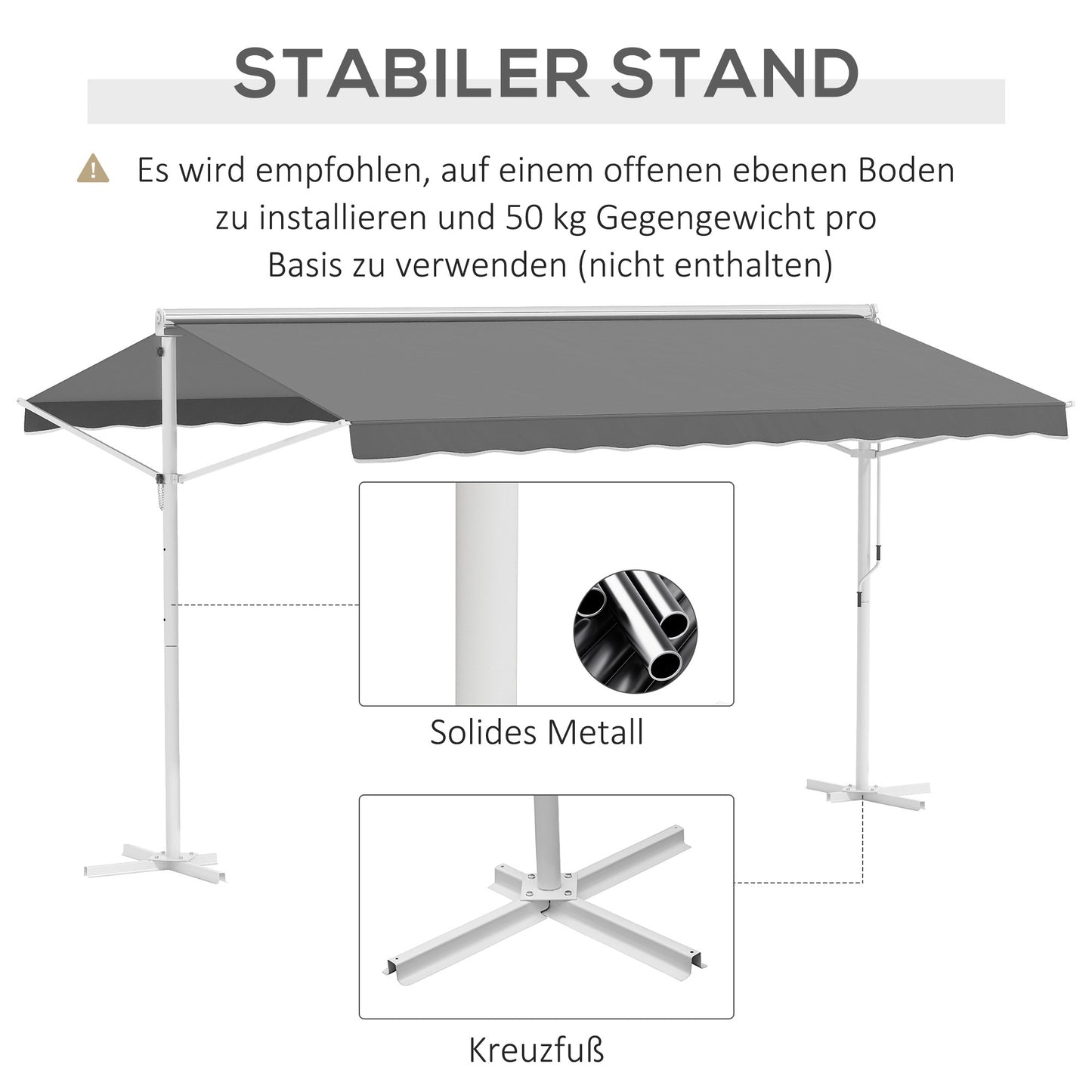 Staande Zonwering – Terraszonwering – Tuinzonwering – Uitschuifbare Zonwering – Aluminium Zonnescherm – Grijs – Weerbestendig Aluminium Frame – Verstelbare Inklapbare Armen