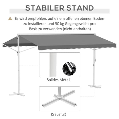 Staande Zonwering – Terraszonwering – Tuinzonwering – Uitschuifbare Zonwering – Aluminium Zonnescherm – Grijs – Weerbestendig Aluminium Frame – Verstelbare Inklapbare Armen