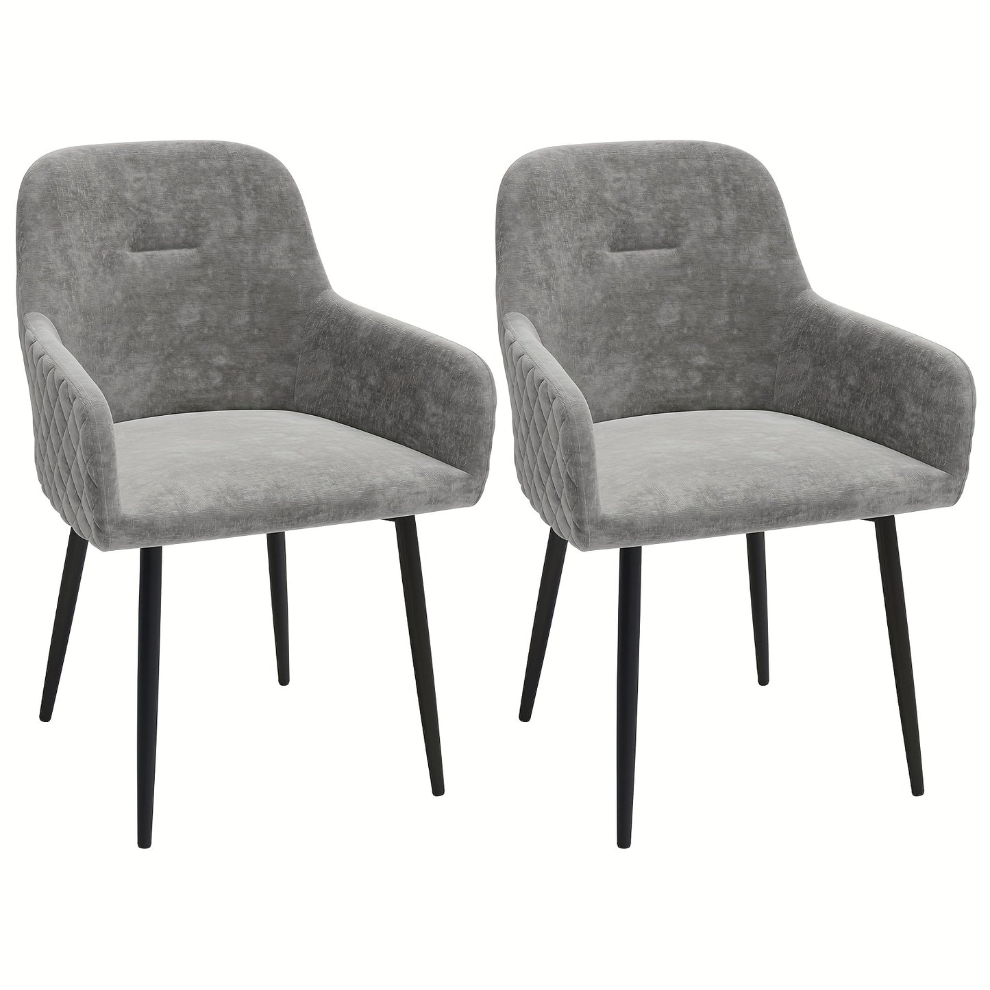 Eetkamerstoel – Kuipstoel – Armstoel – Keukenstoel – Stoel – Velvet Bekleding – Metalen Onderstel – Set Van 2 – Met Armleuningen – Comfortabele Zitting – Grijs