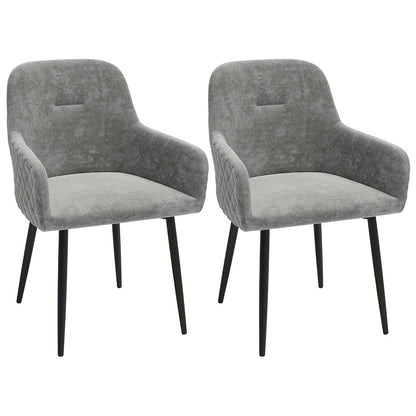 Eetkamerstoel – Kuipstoel – Armstoel – Keukenstoel – Stoel – Velvet Bekleding – Metalen Onderstel – Set Van 2 – Met Armleuningen – Comfortabele Zitting – Grijs