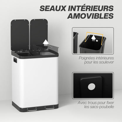 Prullenbak – Afvalemmer – Pedaalemmer – Afvalscheidingsprullenbak – Vuilnisbak – 2x30L Inhoud – Softclose Deksel