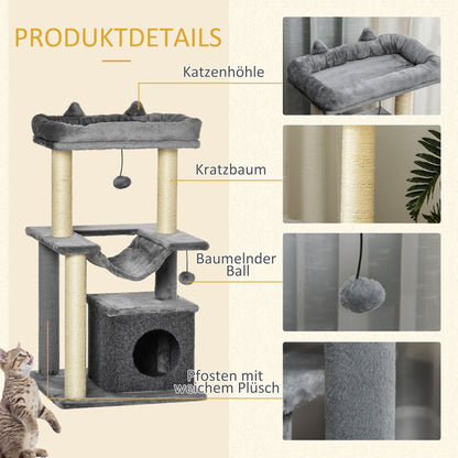 Krabpaal – Kattenboom – Krabmeubel – Krabton – Kattenhuis – Sisal Touw – 90 cm Hoog – Met Hangmat & Kattenhol