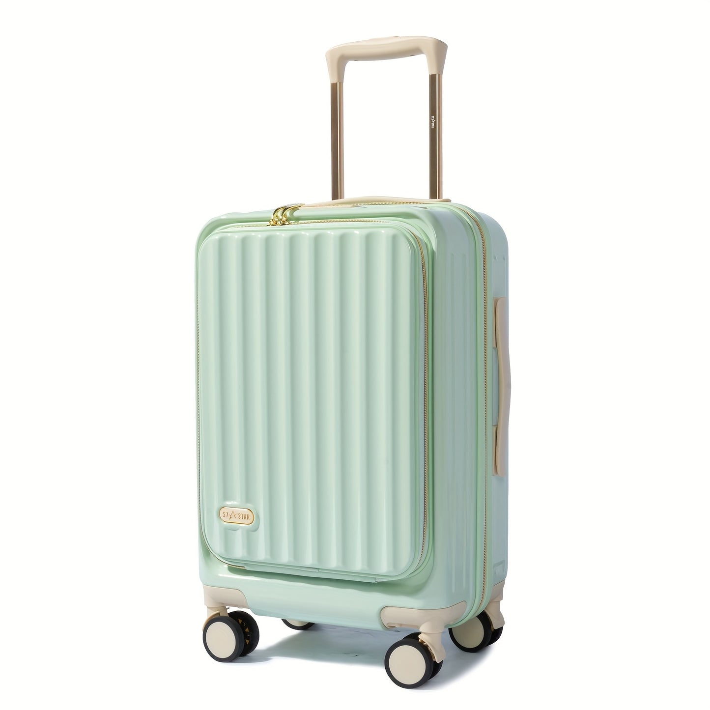 Koffer – Reiskoffer – Handbagage – Trolley – Spinner – 20 Inch – Front Open Design – 25% Uitbreidbaar – Stevige Hardcase PC – Verstelbare Aluminium Handgreep – Stil Spinner Wielen – Laptopvak – Cijferslot – Mint Groen