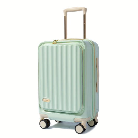 Koffer – Reiskoffer – Handbagage – Trolley – Spinner – 20 Inch – Front Open Design – 25% Uitbreidbaar – Stevige Hardcase PC – Verstelbare Aluminium Handgreep – Stil Spinner Wielen – Laptopvak – Cijferslot – Mint Groen