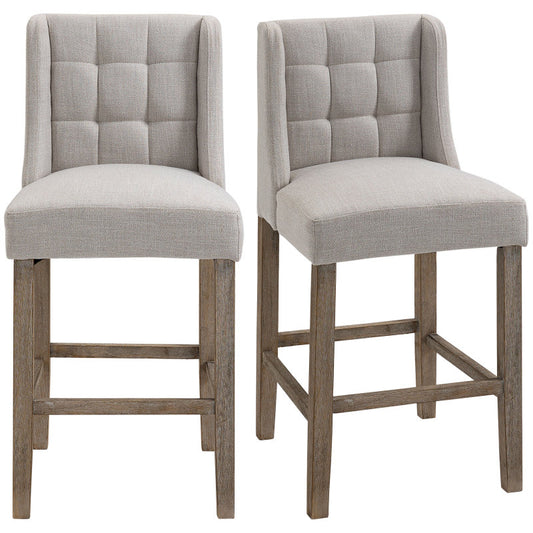Barstoel – Barkruk – Barstoelen – Keukenstoel – Statafelstoel – Set Van 2 – Met Rugleuning – Massief Hout – Voetensteun – Beige/Naturel – Compacte Afmeting 47x50x101 cm