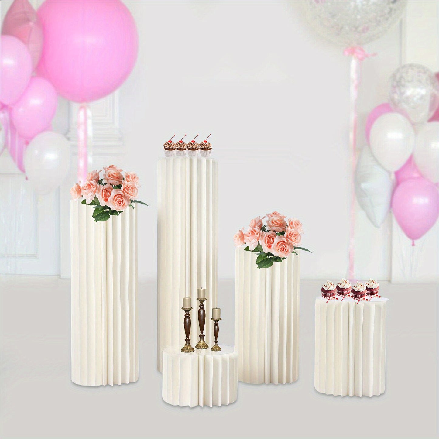 Tafeldecoratie – Bloemendisplays – Tafelstukken – Bruiloftdecoratie – Feestdecoratie – Set van 5 – Stevig Honingraatkarton – Verschillende Hoogtes 20-100 cm