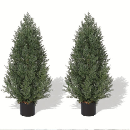 Kunstcipres – Kunstboom – Sierboom – Kunstplant – Topiary Boom – Set van 2 – 90 cm Hoog – Weerbestendig Kunststof Metalen Stam