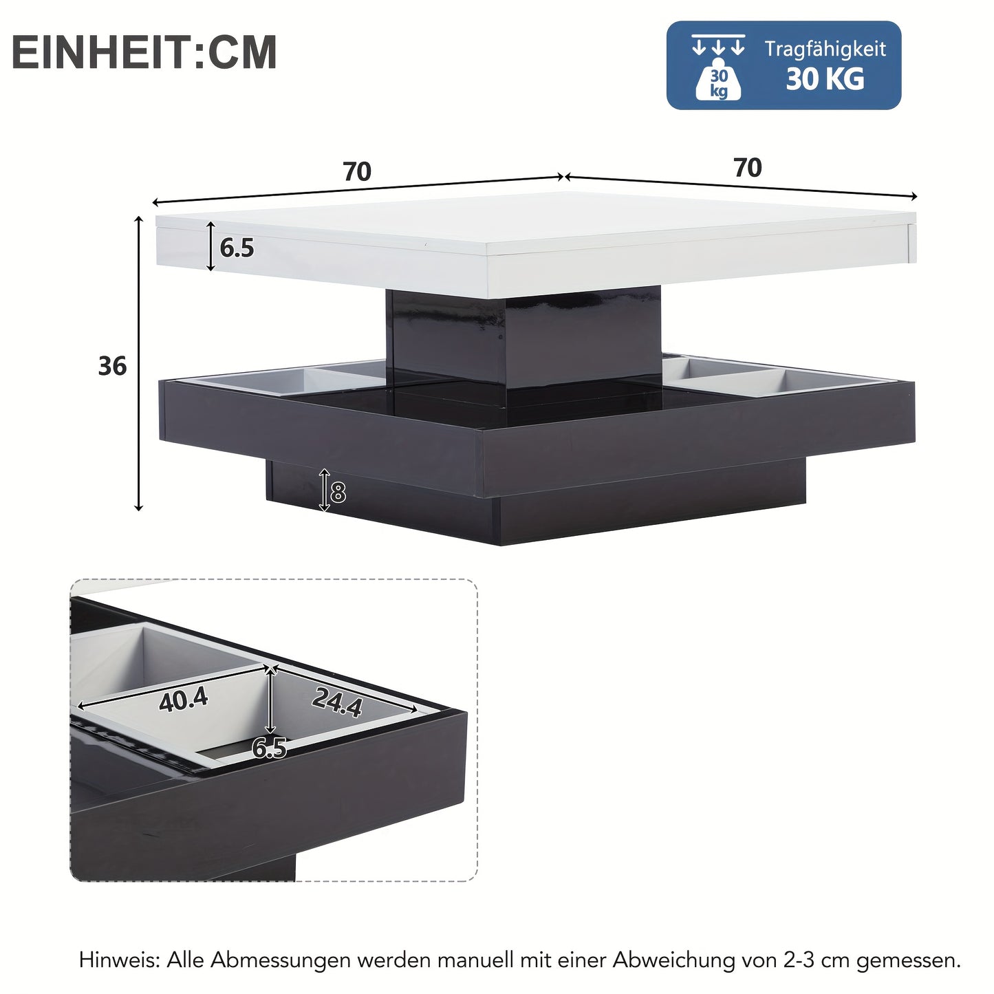 Salontafel – Koffietafel – Bijzettafel – Woonkamertafel – Lounge tafel – 360° Draaibaar – Hoogglans Wit Hardhouten Frame