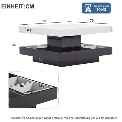 Salontafel – Koffietafel – Bijzettafel – Woonkamertafel – Lounge tafel – 360° Draaibaar – Hoogglans Wit Hardhouten Frame