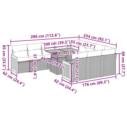 Lounge Tuinset – Loungeset – Tuinmeubelset – Zitgroep – Balkonset – Poly Rattan – 11-Delig – Inclusief Wasbare Kussenhoezen – Waterdichte Opbergtassen