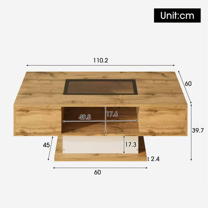 Modern Metal Coffee Table with 2 Drawers - Sleek Rectangular Design for Living Room or Side Table, Easy Assembly, No Power Needed, Living Room Accessory, Contemporary Furniture, Woodlike Finish