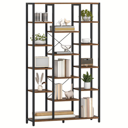 Boekenkast – Boekenrek – Vakkenkast – Opbergkast – Wandkast – 6-laags – 15 Open Vakken – Verstelbare Planken – Stalen Frame