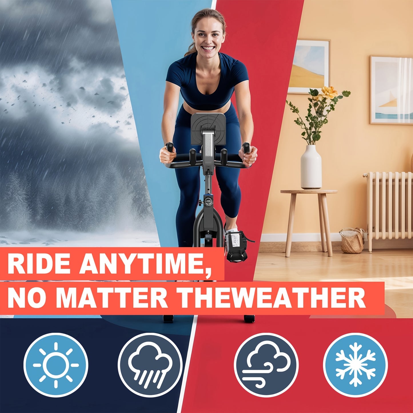 Vowvit Exercise Bike with 300 Watt Resistance Torque, 4-Way Fully Adjustable Ergometer Home Trainer Bicycle, Indoor Fitness Bikes with RPM Display, Large Tablet Holder, 150 kg Load Capacity, Without Battery