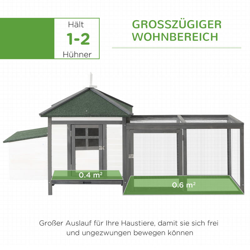 Hennenhok Kippenhok Kippenren Kippenkooi Krielkippenhok – Hout Grijs – 196x76x97 cm – Nestkast En Buitenren – Inclusief Zitstokken