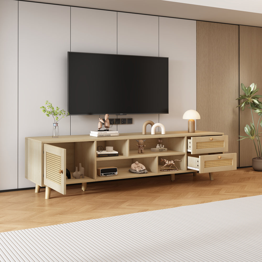 tv-meubel – tv-kast – televisiekast – mediameubel – tv-standaard – extra lang 160 cm – rotan natuurlijk – 2 lades & 1 deur – geschikt voor tv’s tot 70 inch