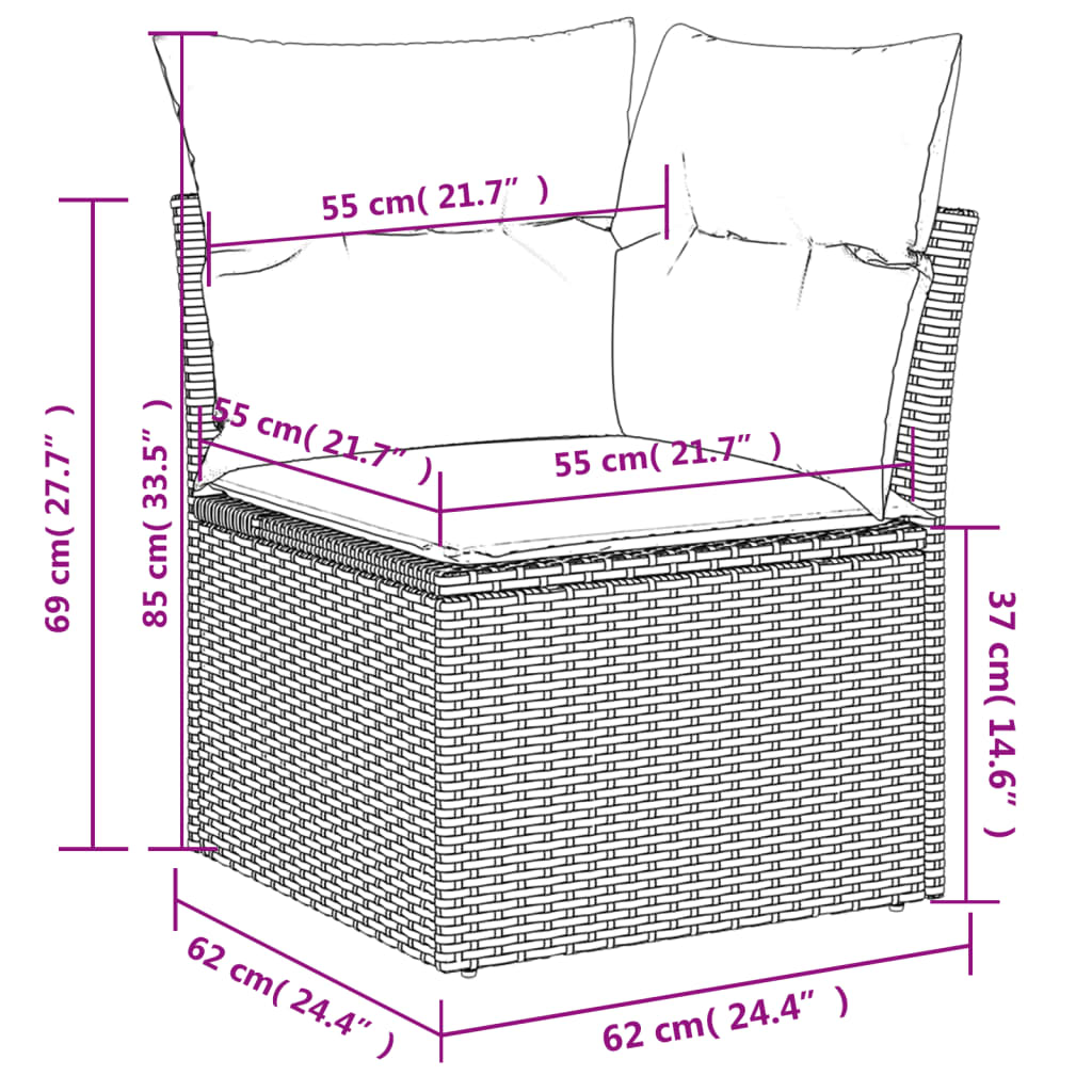 Tuinbankset – Buitenbank – Tuinset – Loungebank – Buitenmeubel – PE-Rattan – Poedergecoat Stalen Frame – Inclusief Wasbare Kussens – Grijs – Zonder Tafel
