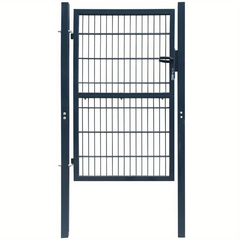 Stalen Poort – Tuinpoort – Terraspoort – Buitenpoort – Beveiligingshek – Weerbestendig Ontwerp – 104x244 cm – Vergrendelbaar Slot