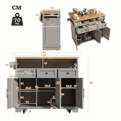 Keukeneiland – Keukentrolley – Buffetkast – Serveerwagen – Keukenkast – Mobiel Met Wieltjes – Stevig Metalen Frame – Handdoekhouder