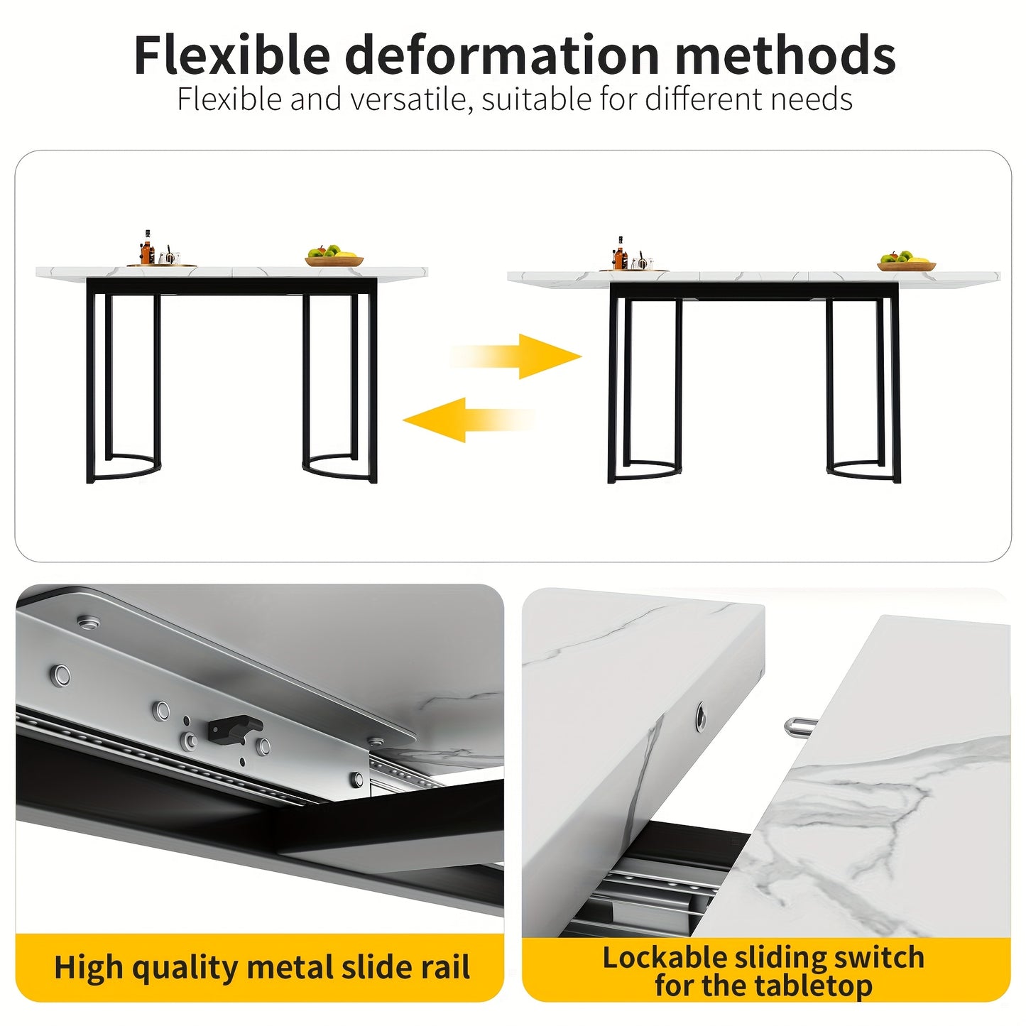 Uitklapbare Eettafel – Uitschuifbare Tafel – Klaptafel – Keukentafel – Dinning Table – 140-179,5x80 cm – Metalen Frame – Wit/Zwart – Ruimtebesparend – Rechthoekig