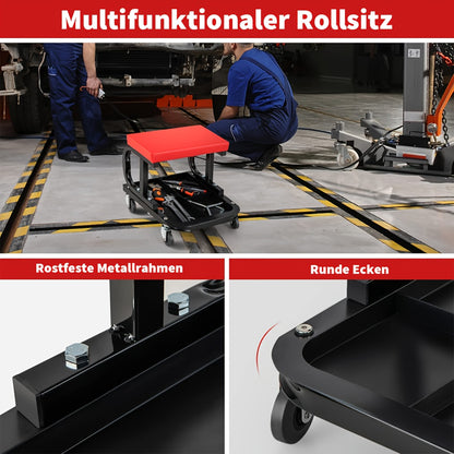 Universele Werkbank met Gereedschaptray – Rood Vierkant Krukje 36 x 37 x 33,5 cm – Met 4 Zwenkwielen, Ideaal voor Auto-, Schoonheids- en Reparatiewerkplaatsen