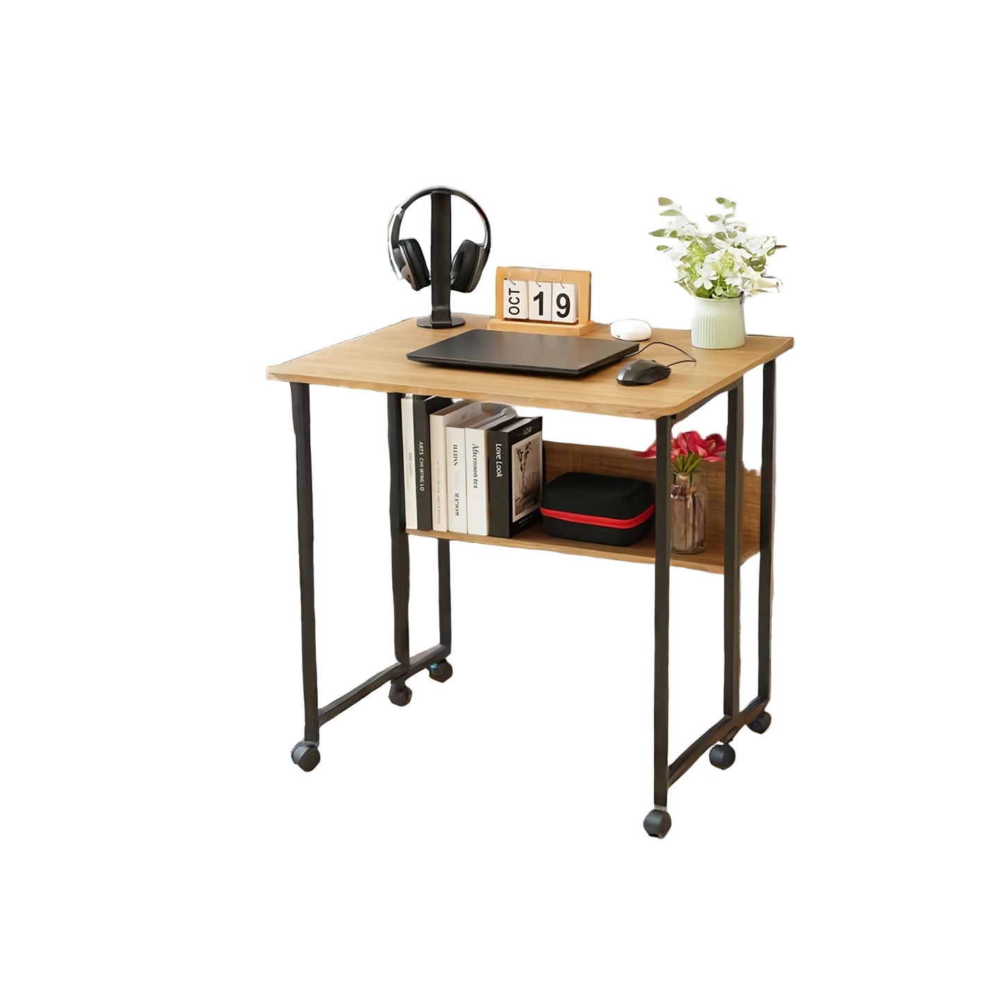 Bureau – Computertafel – Werkplek – Schrijftafel – Mobiel Inklapbaar – Wieltjes En Vaste Poten – Compact 80 cm – Duurzaam Spaanplaat