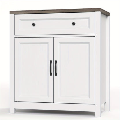 Dressoir – Sidetable – Kast – Buffetkast – Opbergkast – Landelijke Stijl – Groot Opbergvak – Hout en Spaanplaat – 76x40x84 cm – Grijze Bovenplaat