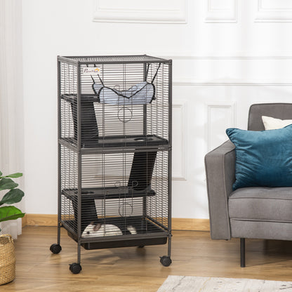 Dierenkooi Klein – Knaagdierkooi – Konijnenkooi – Hamsterkooi – Mobiel Dierenverblijf – Met 2 Deuren – Met Hangmat – 52 x 52 x 113,5 cm – Metaal Grijs