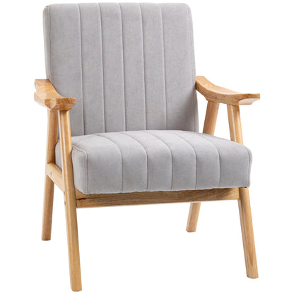 Fauteuil – Zitzetel – Relaxstoel – Loungestoel – Zetel – Scandinavisch Design – Fluwelen Bekleding – Rubberen Houten Onderstel – Lichtgrijs – 68x74x82 cm
