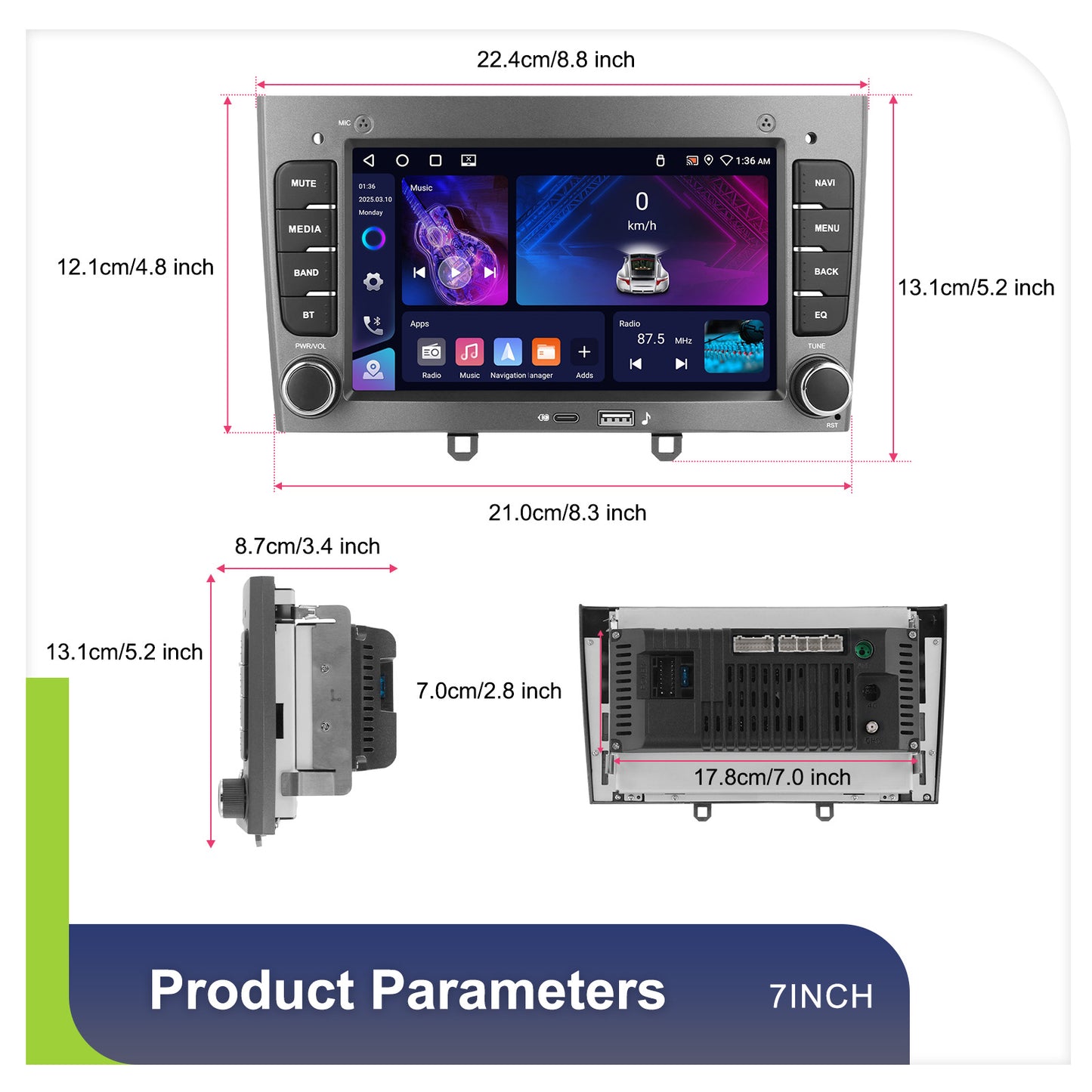 Android Autoradio – Multimedia Speler – Navigatiesysteem – Touchscreen Radio – 7 Inch Display – Draadloos CarPlay & Android Auto – Inclusief AHD Achteruitrijcamera & Microfoon