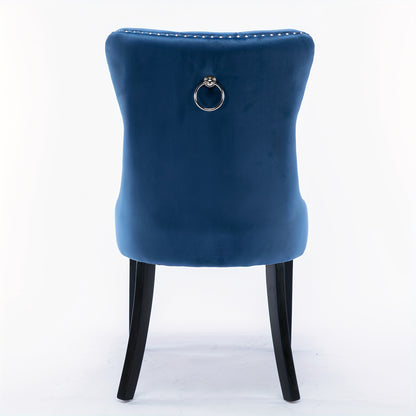 Set of 2 Modern Luxury Tufted Blue Velvet Dining Chairs with Solid Wood Legs & Nailhead Trim - Plush Upholstered Seats, Sturdy Legs, Easy-Clean Fabric, Rich Blue Tones for Elegant Dining Room, Living Room, or Office - Solid W