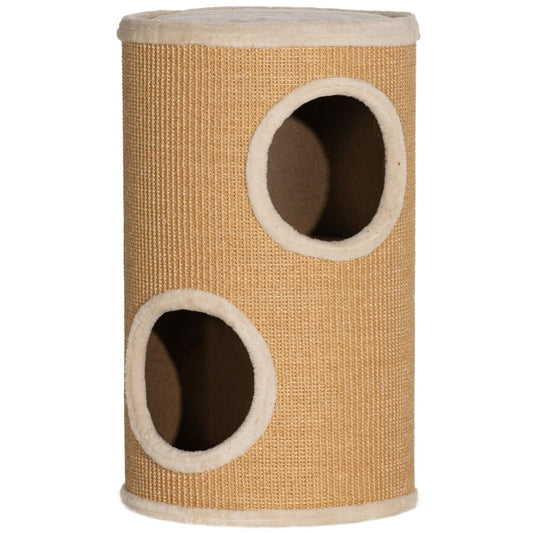 Krabpaal – Kattenboom – Krabton – Kattenmeubel – Kattentoren – Pluche Bekleding – Sisal Kraboppervlak – 35 x 60 cm – Geschikt Tot 10 kg – Bruin-Beige