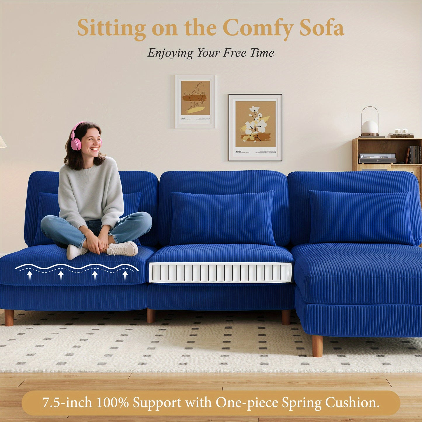 Hoekbank – Hoeksalon – Loungebank – Zithoek – Modulair – Extra Lang 256 cm – Ergonomisch Comfort – Corduroy Stof Met Massief Houten Frame