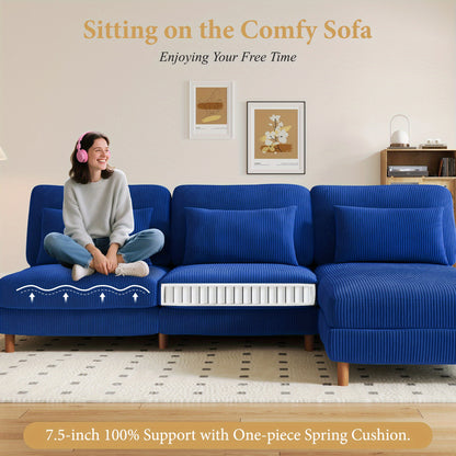 Hoekbank – Hoeksalon – Loungebank – Zithoek – Modulair – Extra Lang 256 cm – Ergonomisch Comfort – Corduroy Stof Met Massief Houten Frame