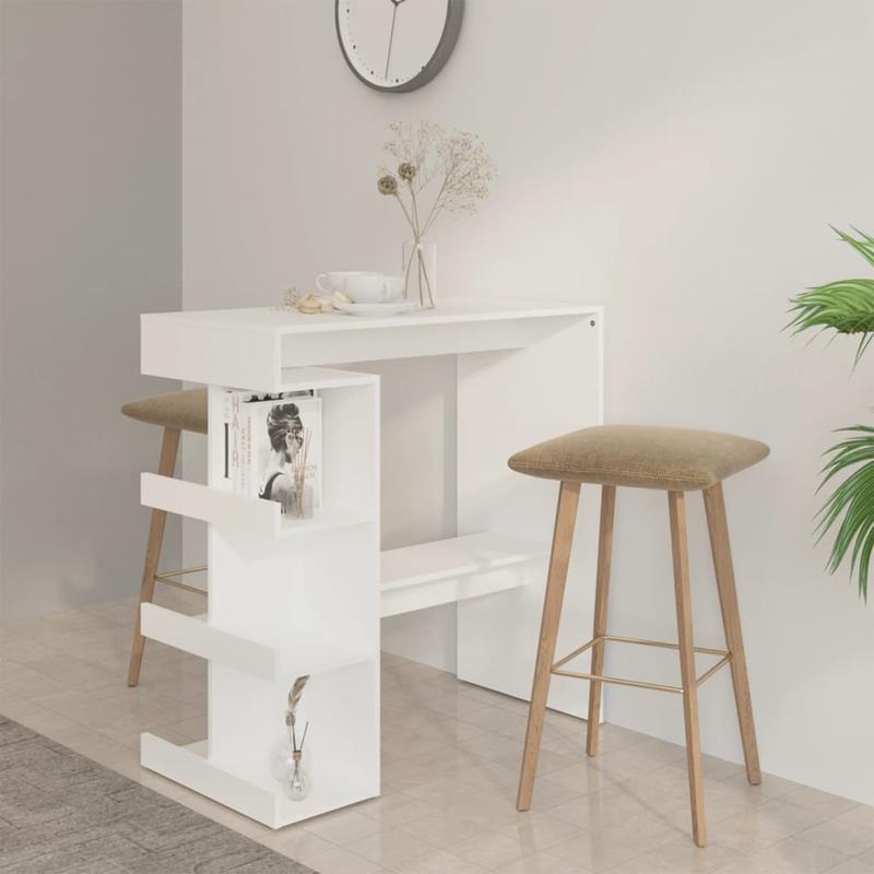 Bar Tafel – Barkruk Tafel – Hoge Tafel – Barmeubel – Werktafel – Wit – Engineering Wood – Met Opbergruimte – Stevig En Duurzaam