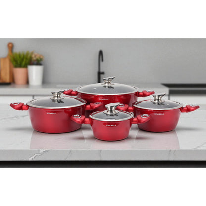 Koekenpannenset – Pannenset – Kookset – Inductie Pannen – Kookgerei – 8-delig – Non-stick Coating – Geschikt Voor Alle Fornuizen – Rood