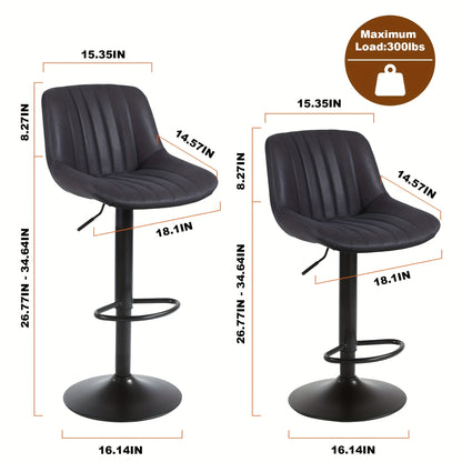 Barkrukken – Barstoelen – Keukenkrukken – Counterstoelen – Bistrostoelen – Set van 2 Lichtbruine PU Kunstleren Bekleding – Verstelbare Hoogte en 360° Draaibaar