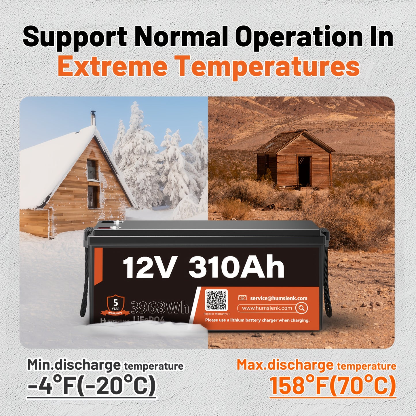 12V 310Ah LiFePO4 Accu – Lithium Accu – Caravan Accu – Boot Accu – Energieopslag Batterij – 3968Wh Capaciteit – 100A BMS Bescherming – Laagtemperatuur Beveiliging